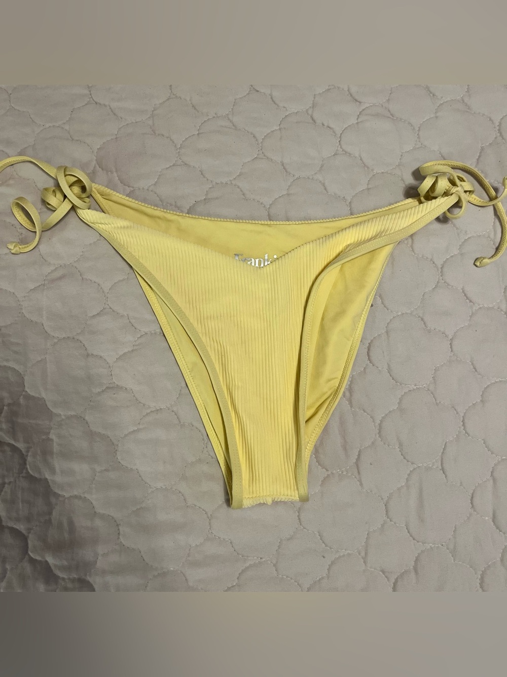 NWOT Frankies Bikinis Yellow Ribbed Swim Side Tie High Rise XL Bikini Bottom